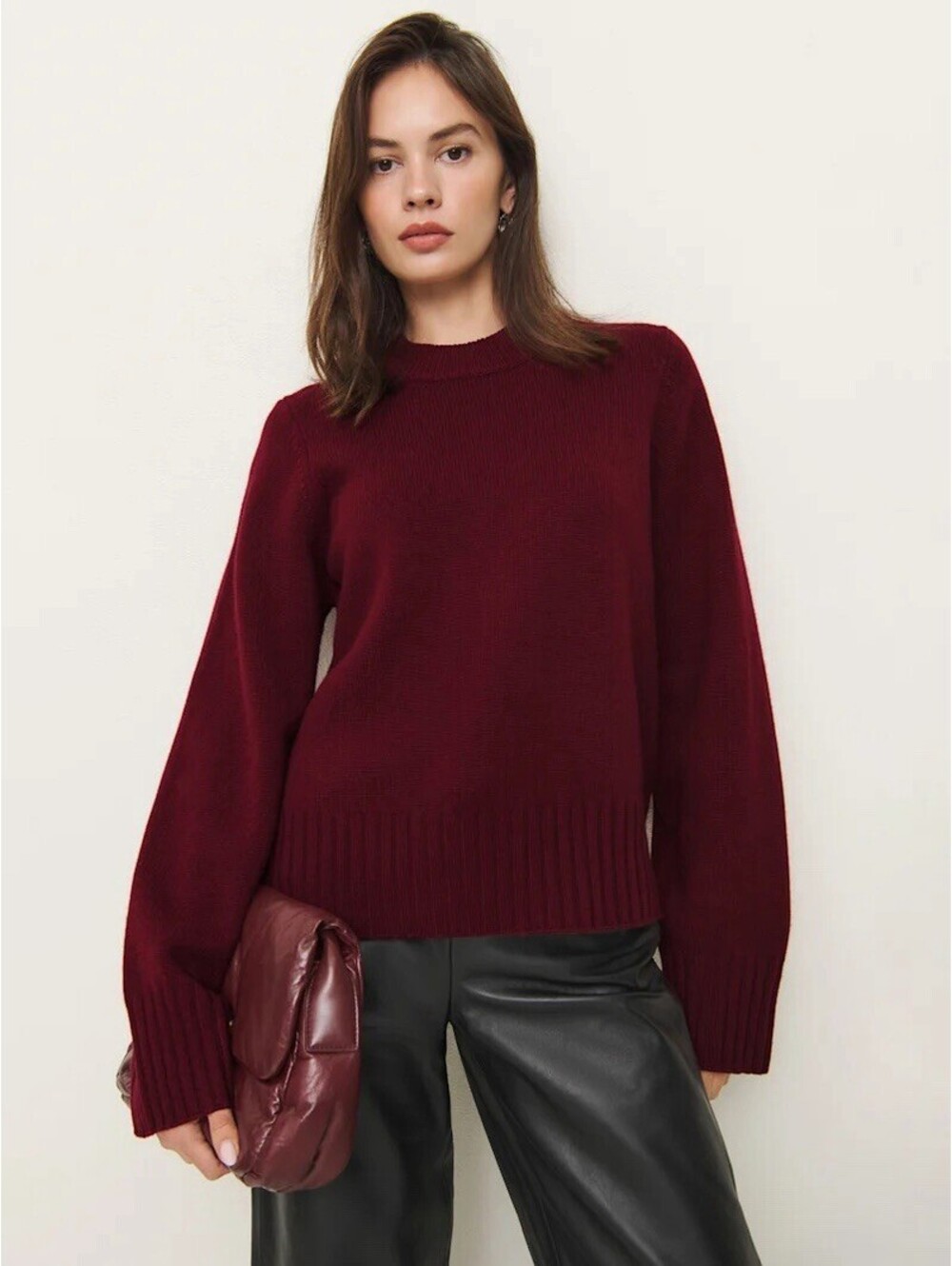 Reformation Calloway Regenerative Wool Crew Sweatwr In Red Size M Quiet Luxury